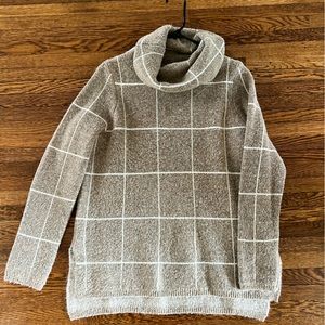 Tan Window Pane Turtleneck Sweater